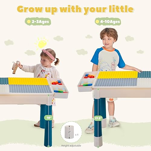 Miniatura 3 de Sandinrayli Juego de mesa de actividades 7 en 1 para niños con 2 sillas y 100 bloques | Mesa de juego de agua/arena para niños pequeños de 3 a 6