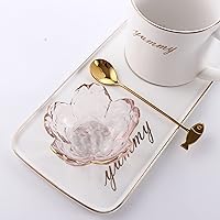 Vista 4 de Leadigol 2 platos de condimentos, pequeños platos de vidrio con flores rosas, cuencos de salsa de soja, cuenco decorativo con forma de flor