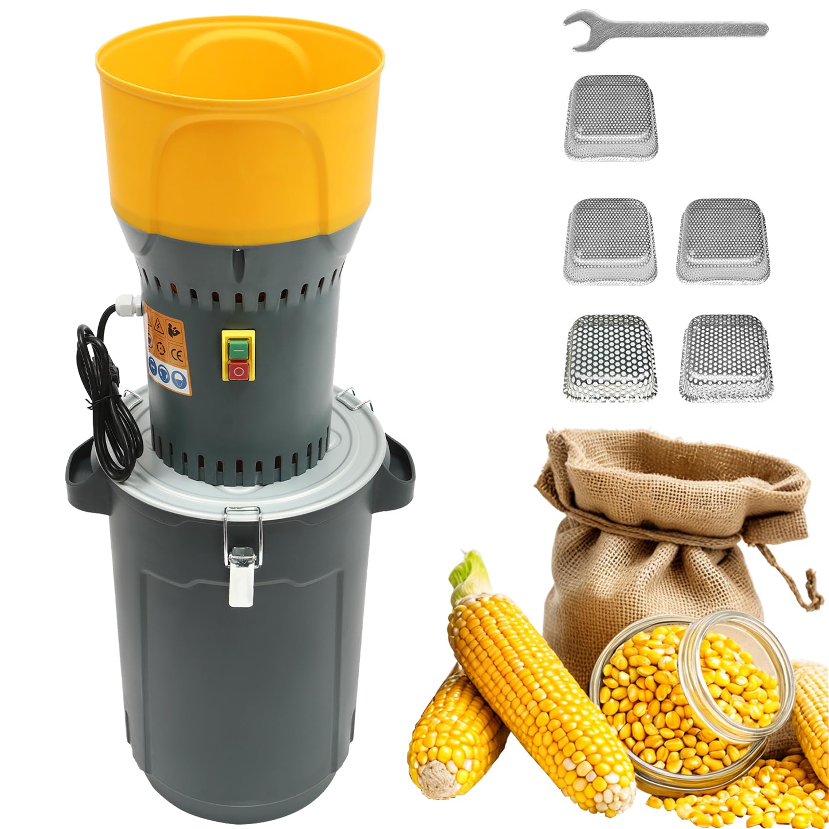 Farm Getreidemühle mit 5 Filter Mesh Einstellbar, Elektrische Futtergetreidemühle, für Weizen, Mais, Gewürze, Tierfutter & Heimmahlen (25L)