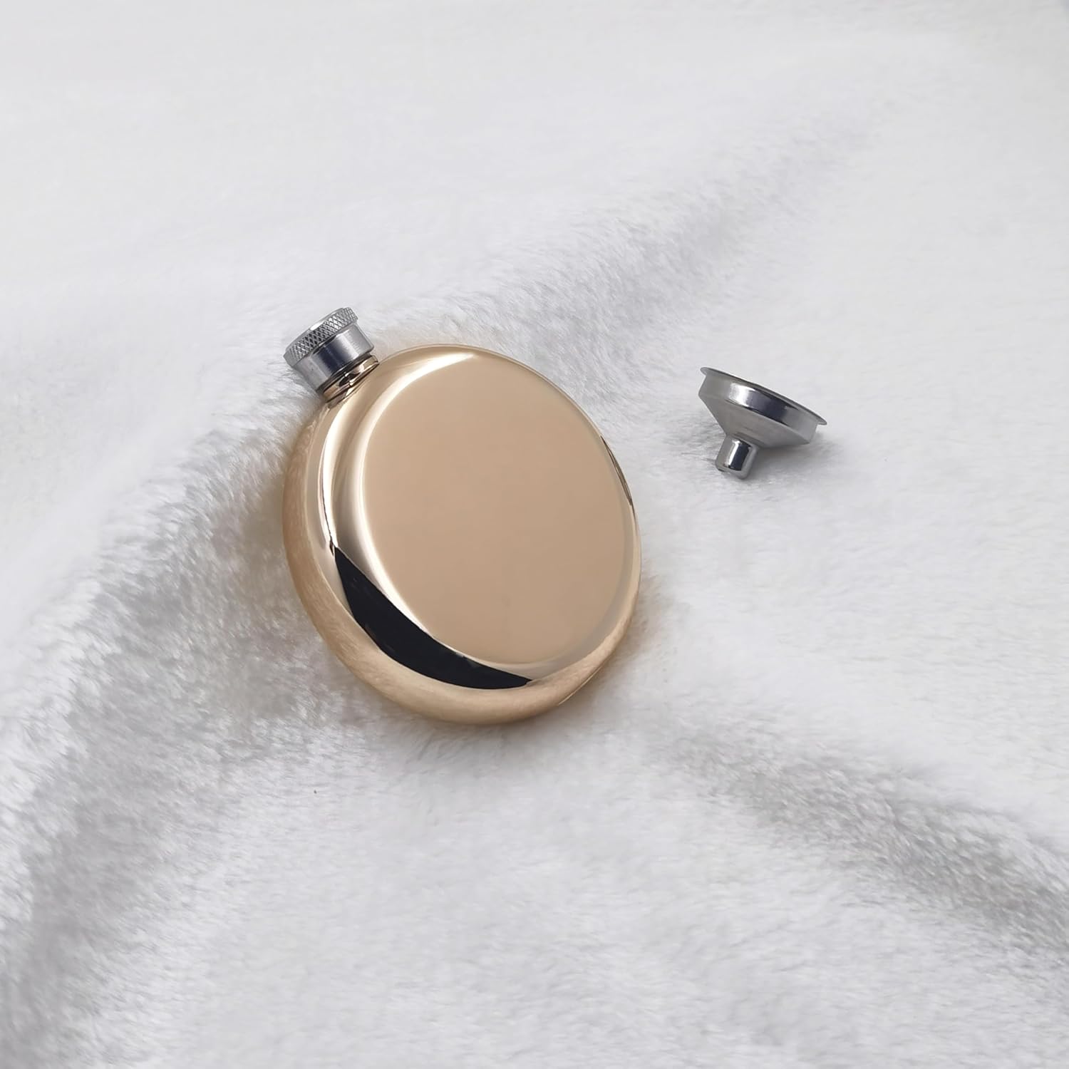 5oz Round Gold Plated Hip Flask with Funnel