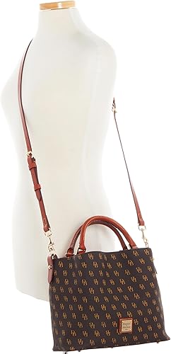 Interior view of Dooney & Bourke Gretta bag showing compartments and red lining