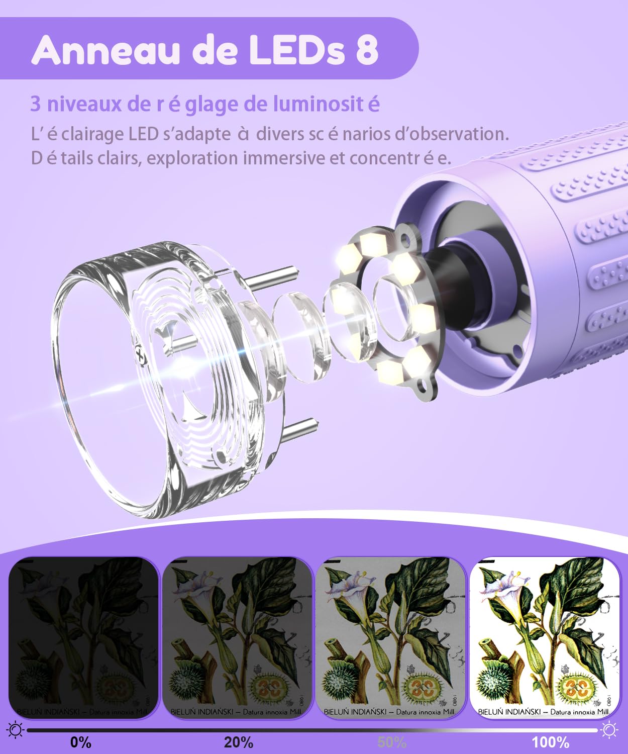 USCAMEL Microscope Numérique pour Enfant Petiscope : 1000x Microscope de Poche Écran IPS 2.0" Lumières LED Portable Miniscope Kit - Jouet 3 à 12 Ans Éducatif pour Explorateurs de la Nature