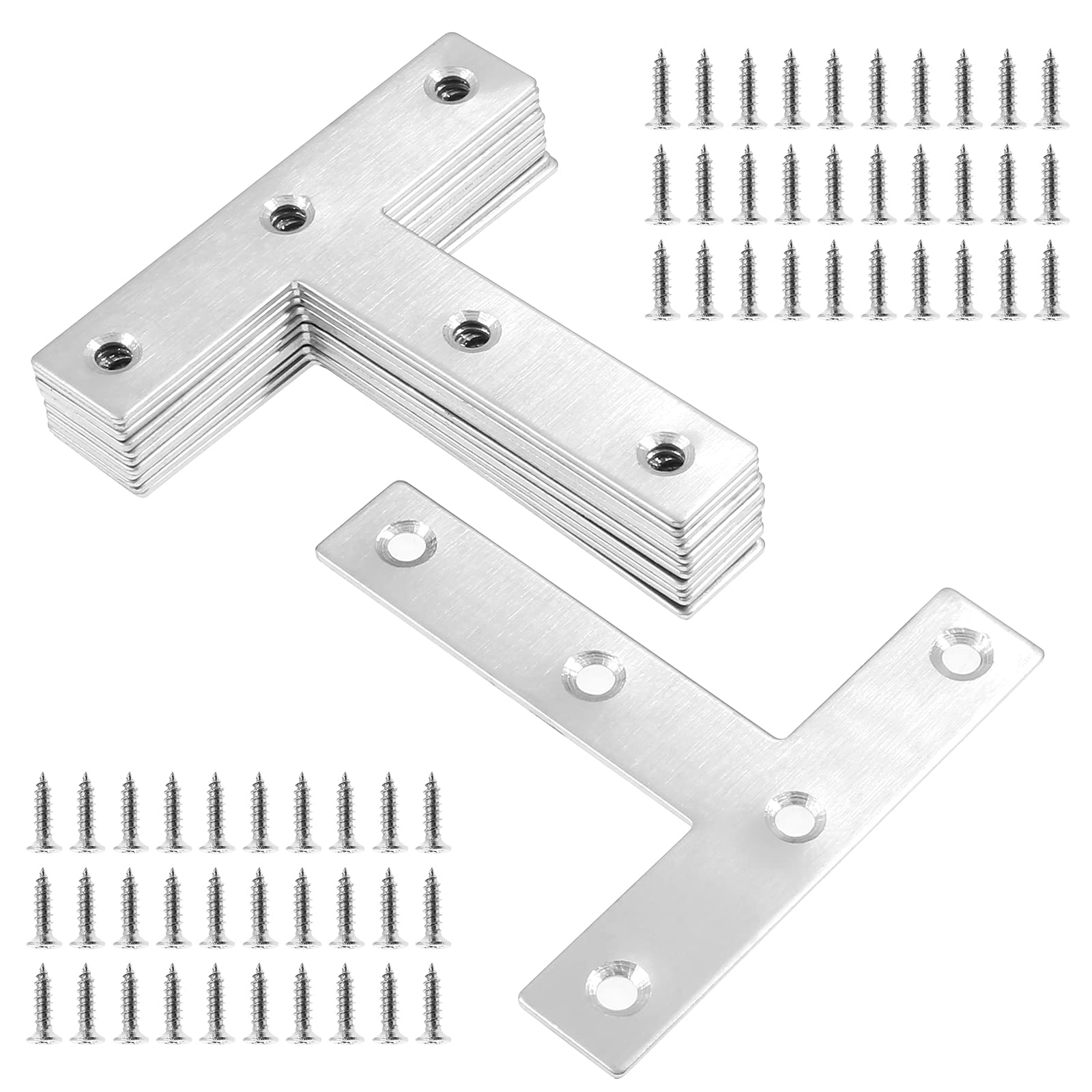 12Pcs T Shaped Mending Plate, 3.1" x 3.1" Stainless Steel Flat Corner Brackets, Corner Braces, Joining Plate, Repair Plate for Wood Furniture, Cabinet, Windows, Desks