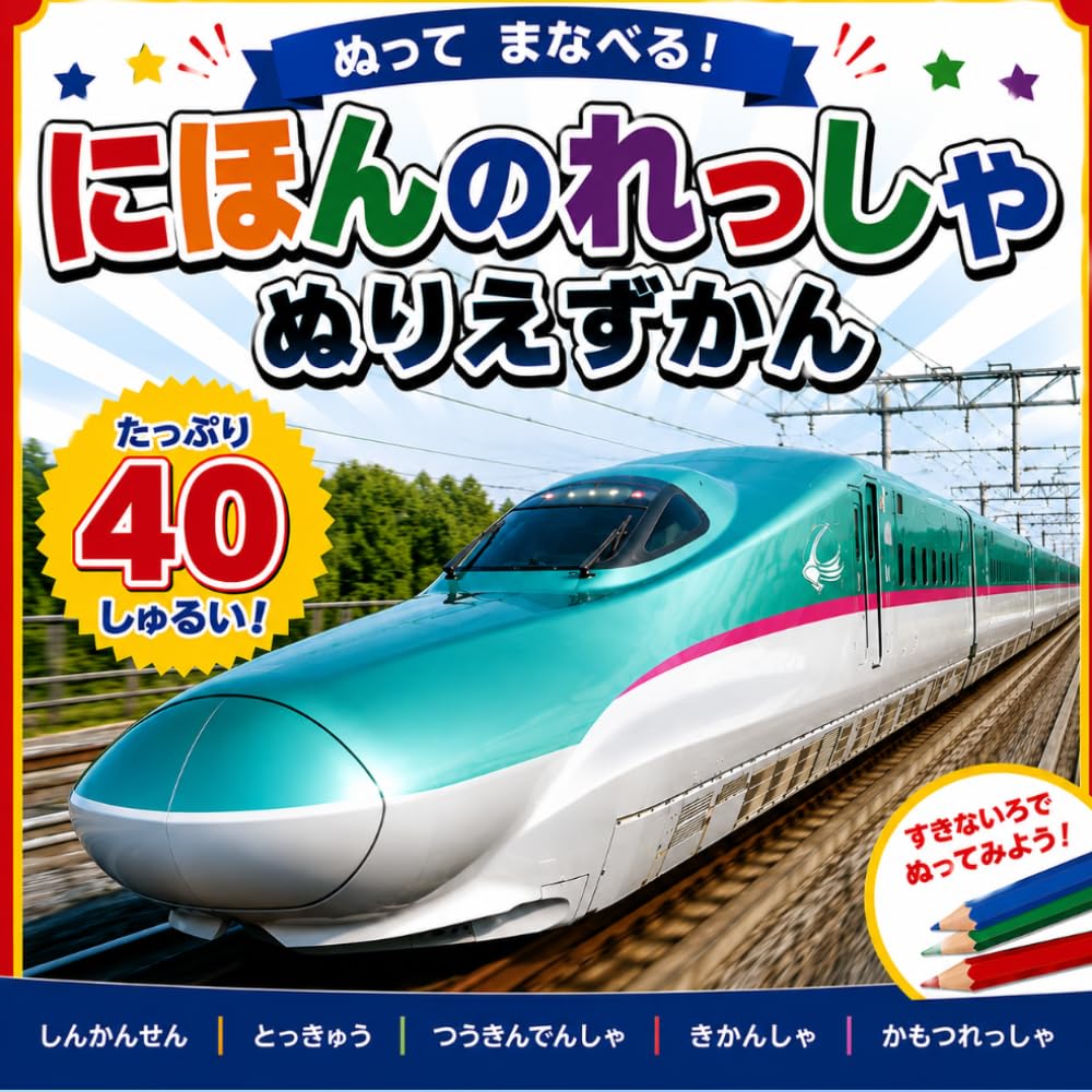 にほんのれっしゃ ぬりえずかん: ぬってまなべる！40しゅるいのれっしゃ (ぬりえずかんシリーズ)