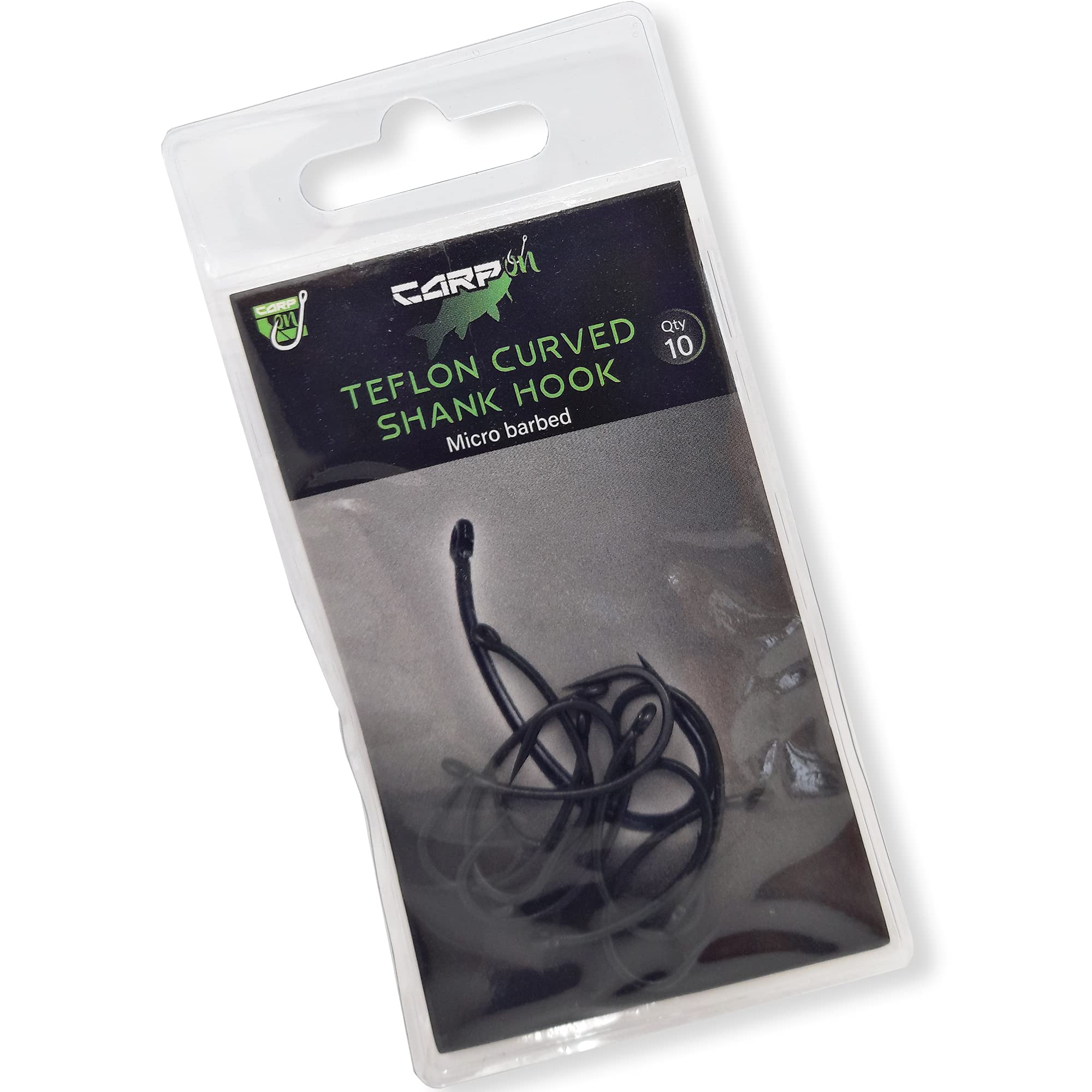 Pack of 10 Eyed Fishing Hooks Made From Teflon Coated Carbon Steel - CURVED SHANK Micro Barbed Classic Design – Available in Single Size 4 6 8 10
