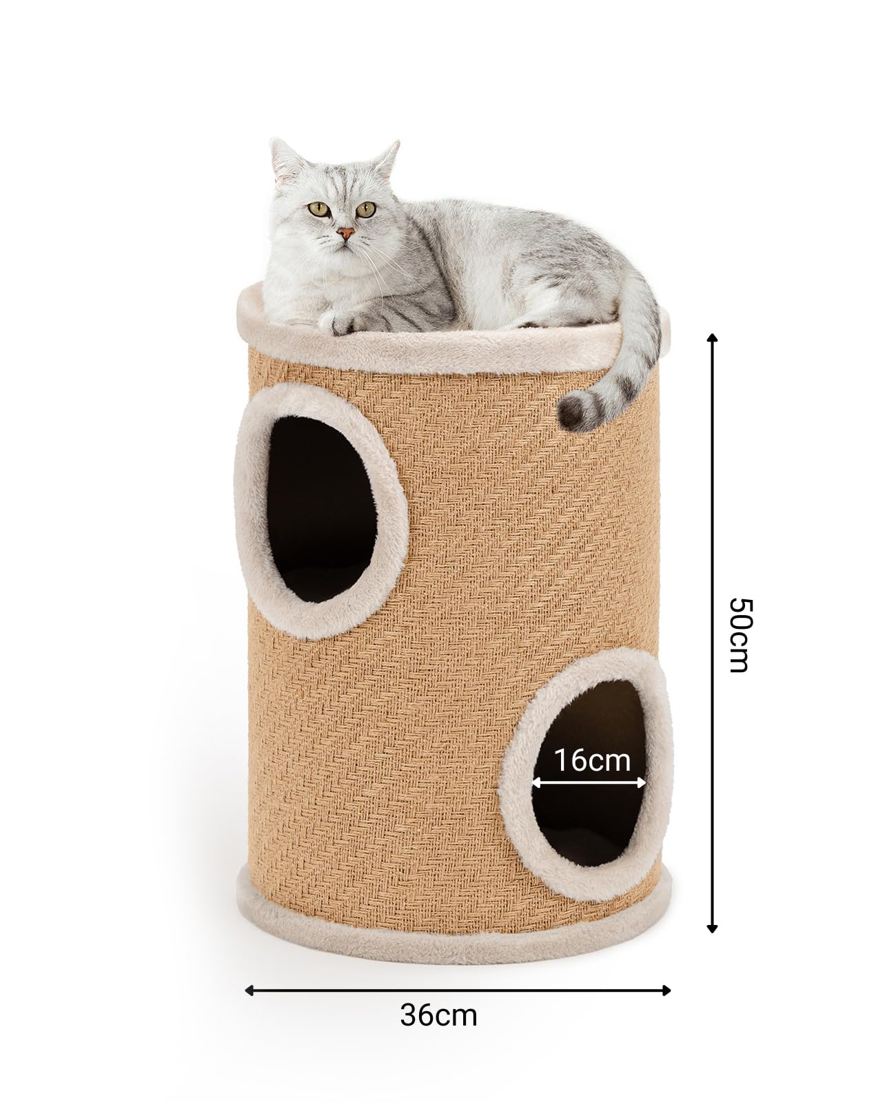 lionto Tiragraffi in Juta con Palla da Gioco, 50 cm, Stabile per Gatti Piccoli e Grandi, Cura delle Unghie e Divertimento, Nascondigli Multipli, Ø 36 cm, beige