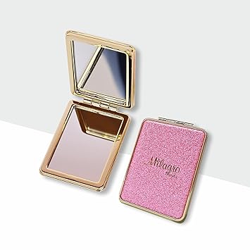 Milagro Beauty Foldable Vanity Hand Mirror – Dual Magnification Rectangular Makeup Mirror, 3X Magnifying Tabletop & Travel Compact Mirror for Grooming & Touch-Ups (Pink, Small Size) - image, photos