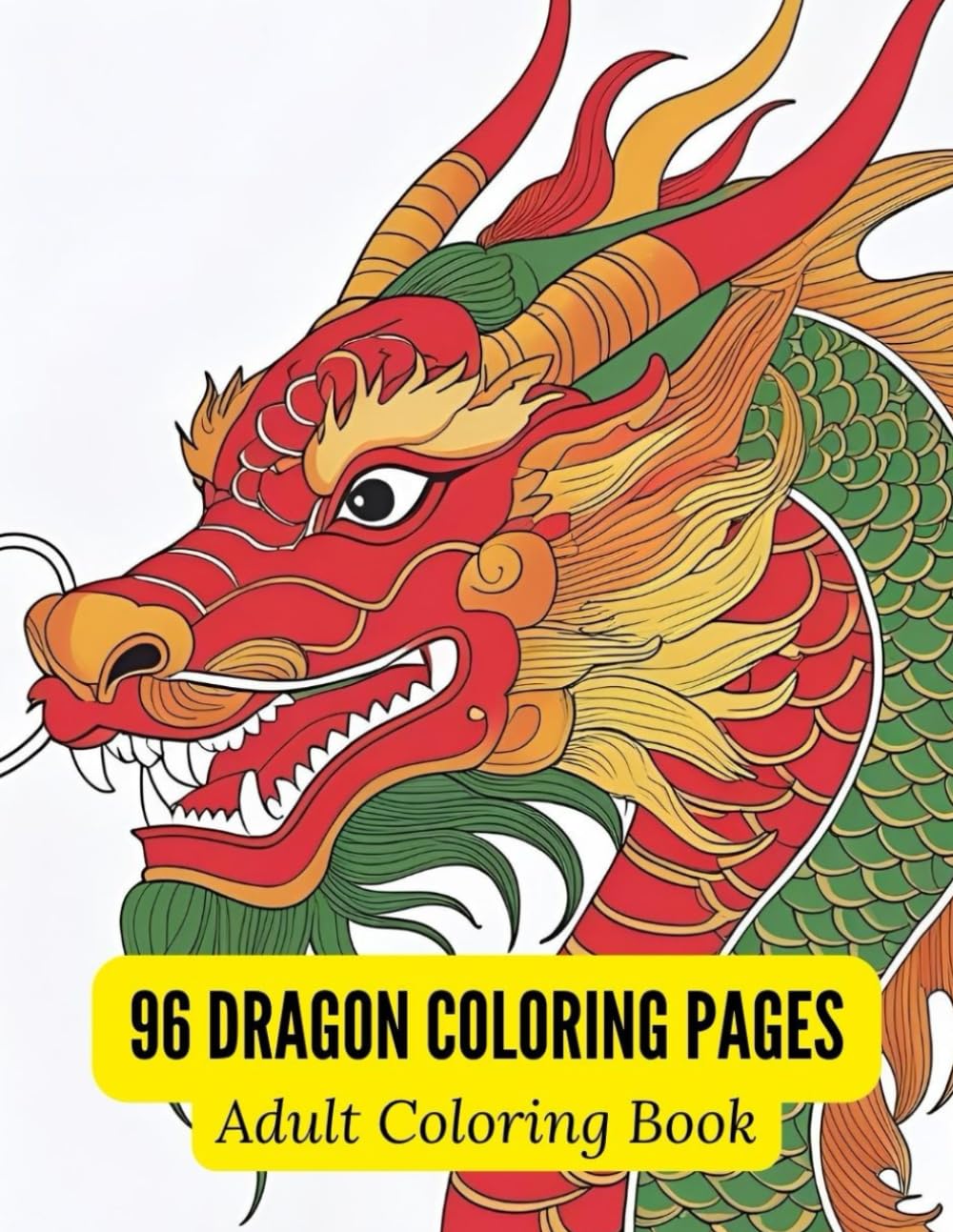 Mystical Chinese Dragons Coloring Book: 96 Majestic Side-View Dragon Heads in Black & White Line Art