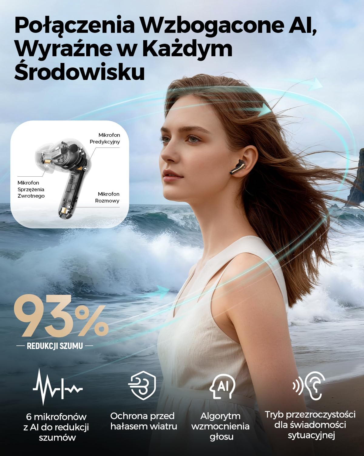 SOUNDPEATS Air5 Pro+ Bezprzewodowe słuchawki z ANC -55dB, Hi-Res LDAC/aptX Lossless, 10mm+xMEMS, 30h odtwarzania, Bluetooth 5.4, IPX5, tryb gier