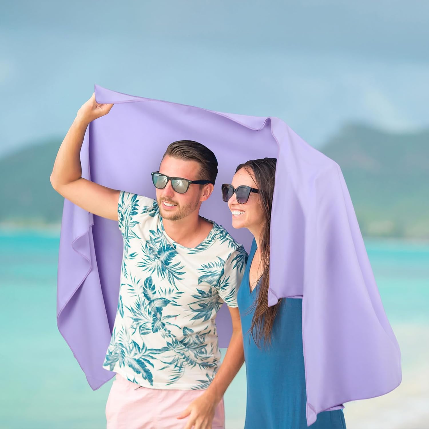 Tegeme 3 Pcs Outdoor Magnetic Beach Towel 30"x75" Microfiber Beach Bath Towel with Magnetic Corners for Swimming Pool Travel Gym Camping (Army Green,Taro Purple,Gray) - Image 4