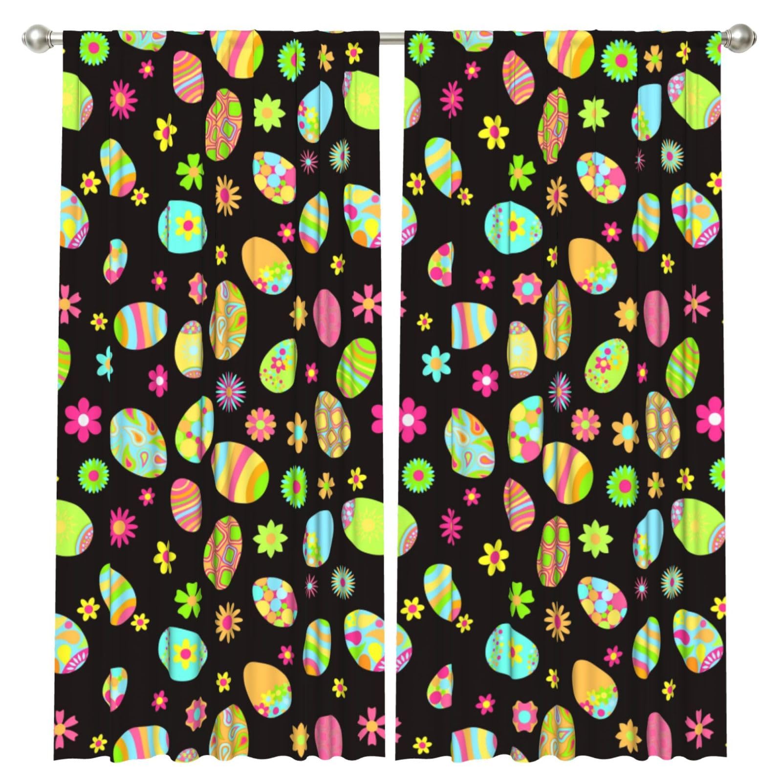 InOmak Happy Easter Colorful Easter Eggs, 2 Panels Window Curtains 52 x 84 Inch Blackout Curtains for Living Room Bedroom