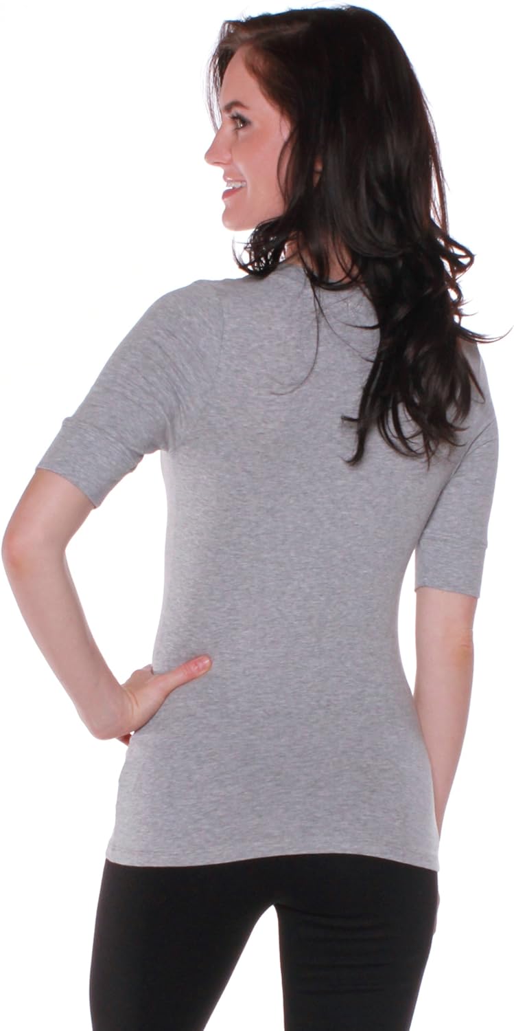 Emmalise Women's Slim Athletic Fit Vneck Tshirt Half Sleeves Top (H Oat, Large) - Image 2