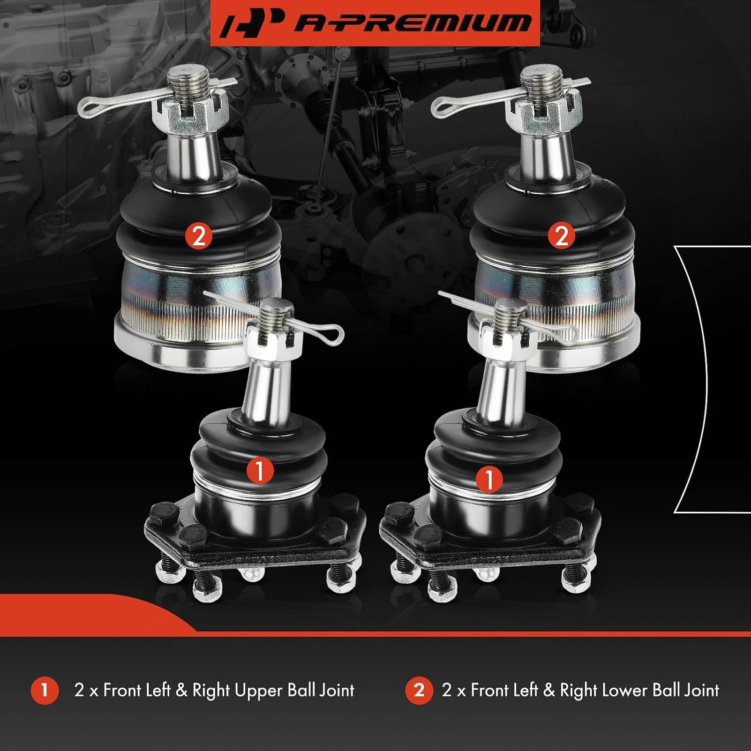A-Premium Set of 4, Front Upper & Lower Ball Joints Kit, Compatible with Chevrolet Blazer 95-05, S10 Blazer 83-94, S10 83-03, GMC S15 84-90, S15 Jimmy 84-91, Jimmy 98-01, Sonoma 91-03, Isuzu Hombre