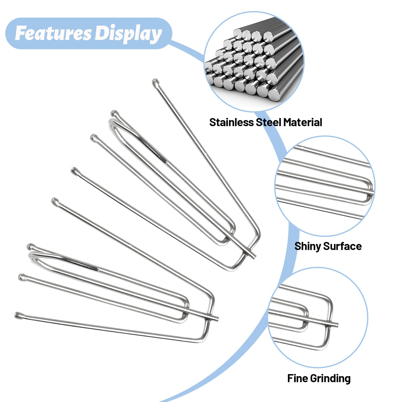 40 Pack Pinch Pleat Curtain Hooks, Stainless Steel Header Tape Pins, Heavy Duty Metal Curtain Hooks for Window Door Bathroom (Silver) - Image 3