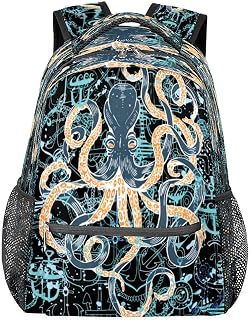 Mochilas para meninos e meninas, mochila escolar com vários bolsos, polvo étnico fresco à prova d'água com alça de ombro ajustável para viagens, caminhadas, acampamento, Multi, Medium