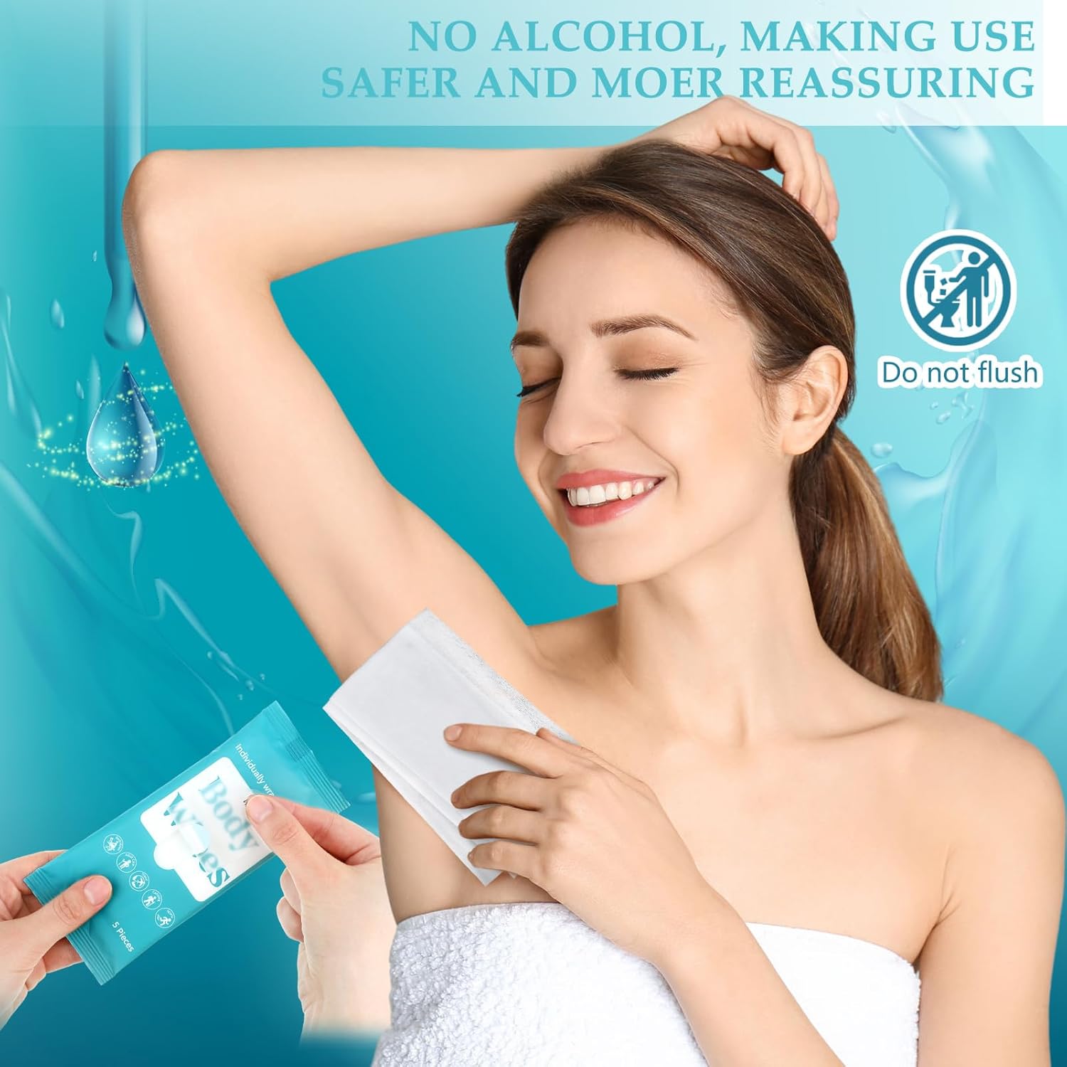 300 Pcs 60 Pack Body Wipes for Adults Bathing No Rinse Individually Wrapped Shower Wipes Washcloth with Aloe Cleansing Body Wash Cloths Disposable Bulk Deodorant Homeless(Blue Background) - Image 6