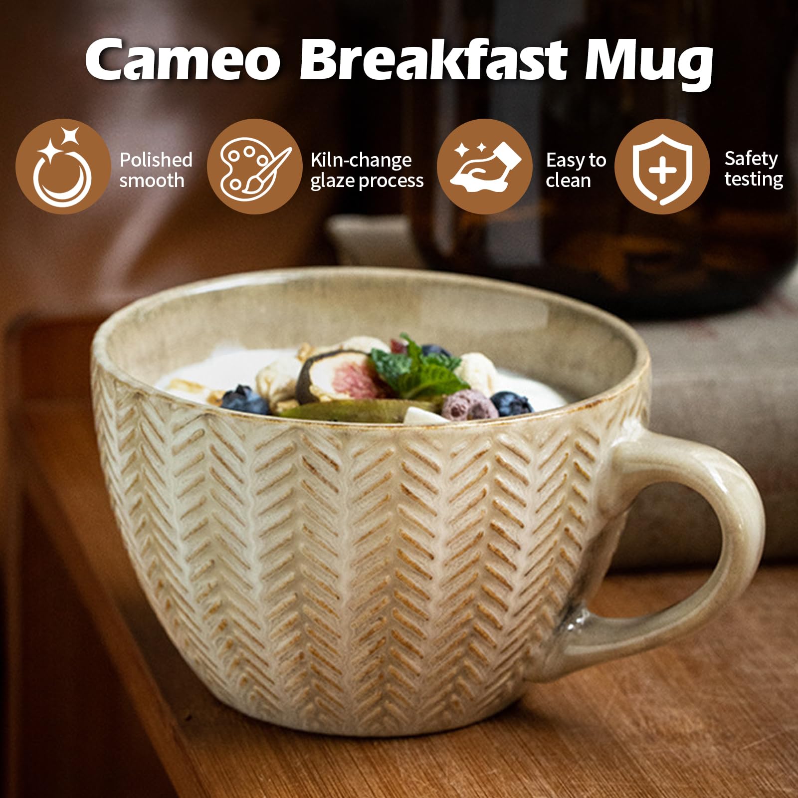 KMQRDZi Large Breakfast Cup, Coffee Cup Mug Ceramic 400ml Soup Bowls with Handle, Breakfast Bowl for Cereal Soup, Porridge - Image 2