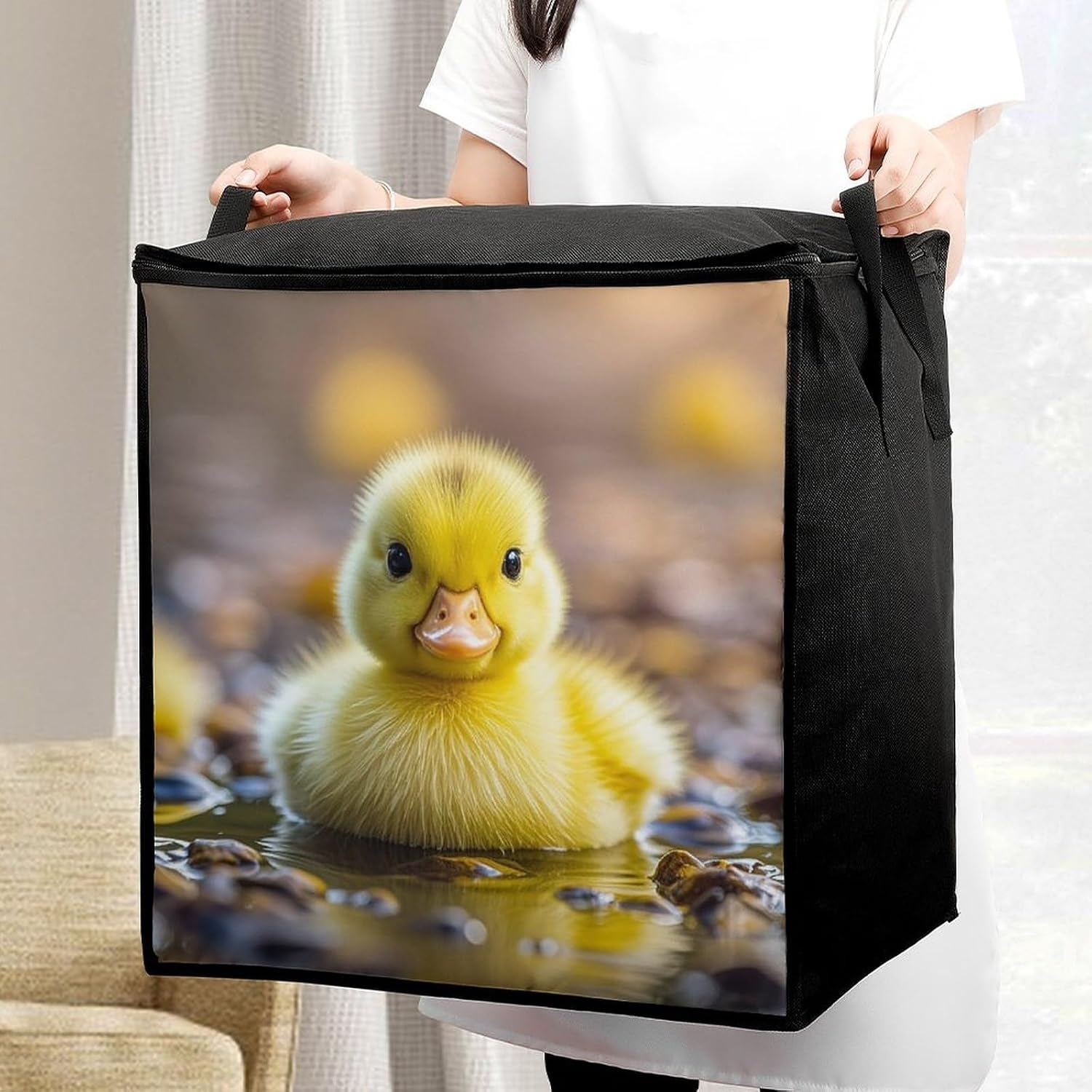 Large Cute Ducks Storage Bags with Handle Foldable Closet Organizers Clothes Storage Bins Bedding Storage Containers Fabric Moving Bags Blanket Comforter Storage Bag 70L