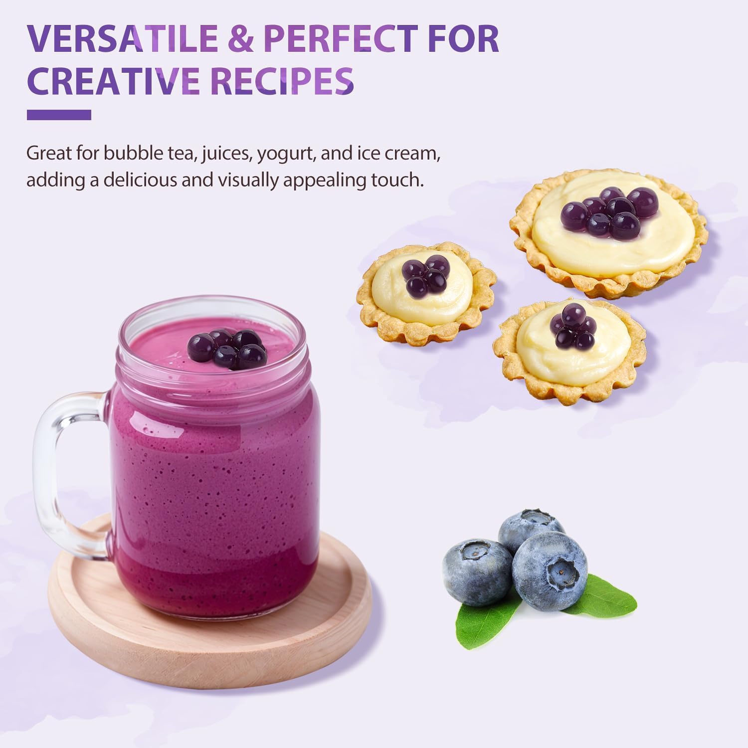 Soeos Blueberry Popping Boba, 6.6 lbs (3Kg), Bursting Boba Pearls for Bubble Tea, Beverages, Shakes, Desserts, Smoothie and Ice Cream Topping, Ready to Serve