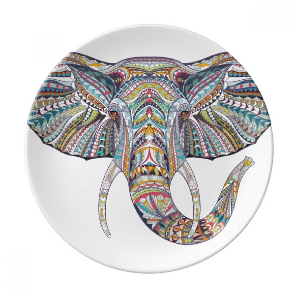 Assiette à dessert en porcelaine fine de 20,3 cm avec motif éléphant coloré