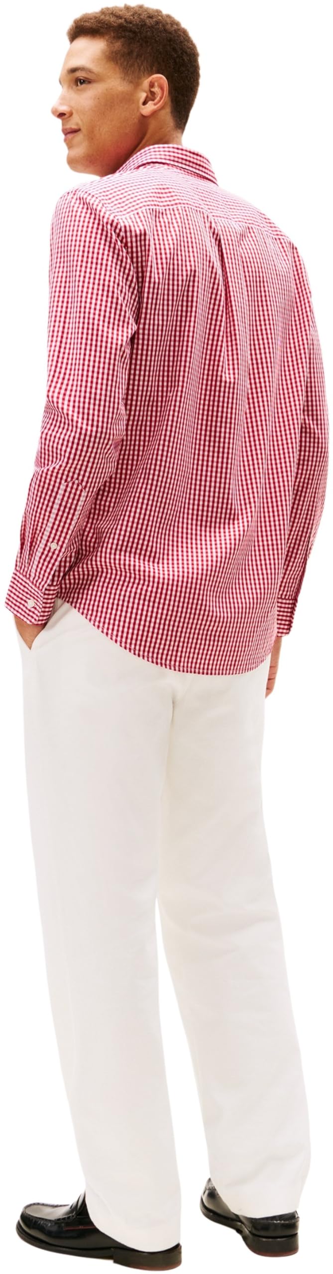 Tommy Hilfiger Flex Poplin Big Gingham RF Shirt Mw0mw41713 Koszula L/S, czerwona (Medium Red/Plaid), L męska, Czerwony (średni czerwony/w kratkę), L