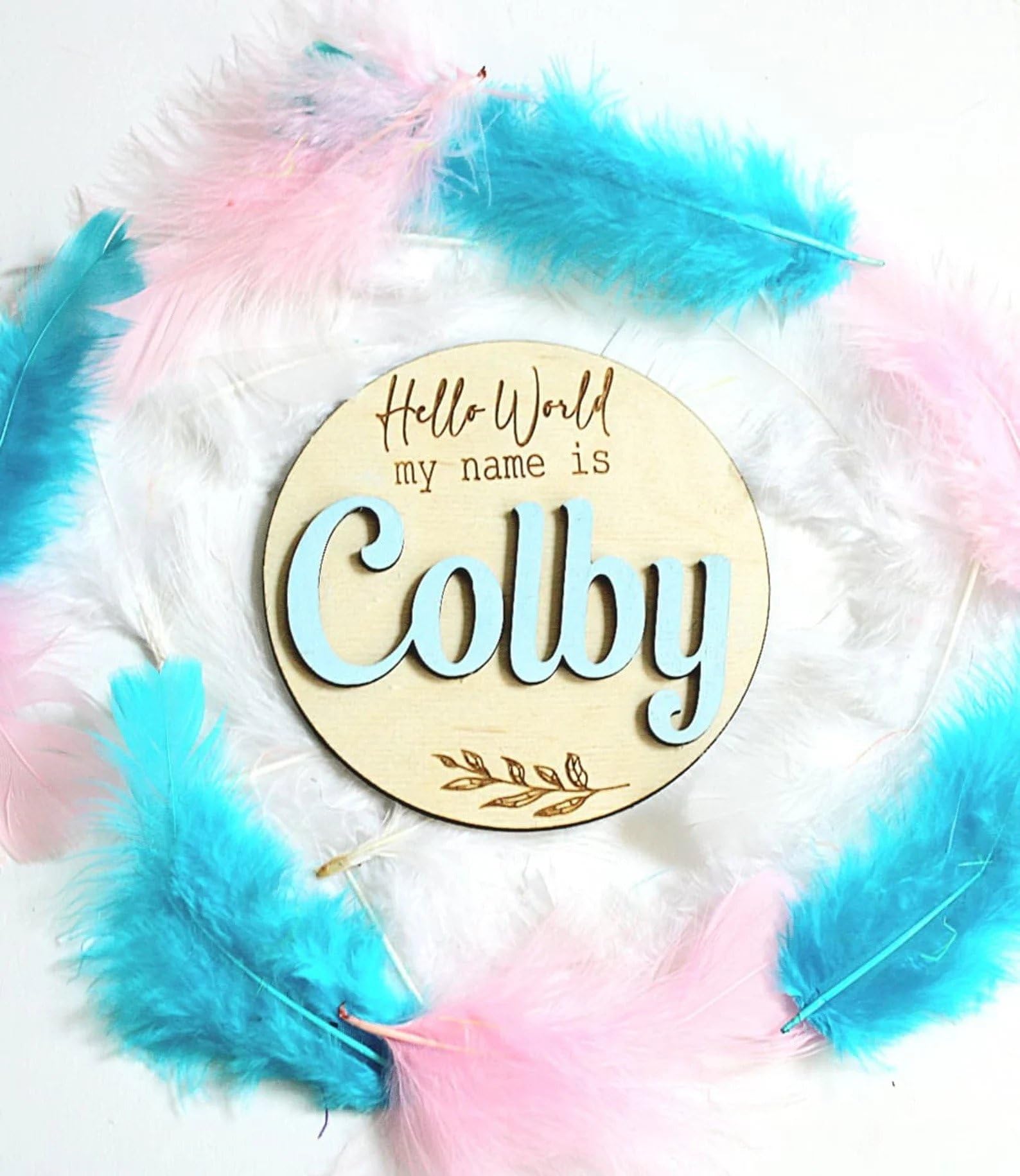 Personalised Baby Name Welcome Plaque - Hello World | World Sign Photography Prop (Regular, 12x12cm, Grey)