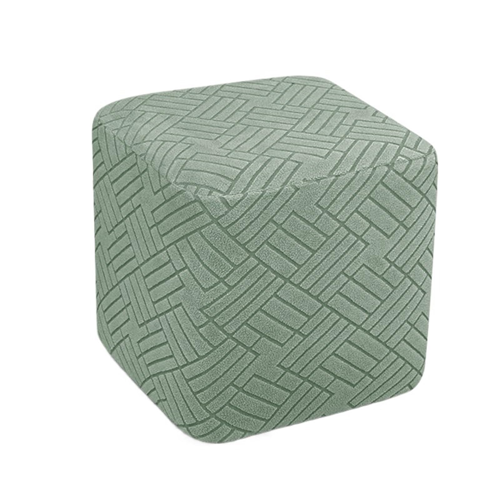 DCUIPG 1Pcs Elastic Ottoman Pouf Cover All Inclusive Jacquard Footrest Slipcover Solid Color Washable Footstool For Living Room for Square Fotstool(Green)