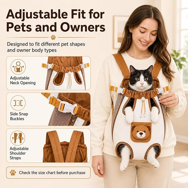 Foto 2 de 8 de Front Carrier Backpack for Cats Small Dogs, Hands-Free Pet Front Carrier Bag