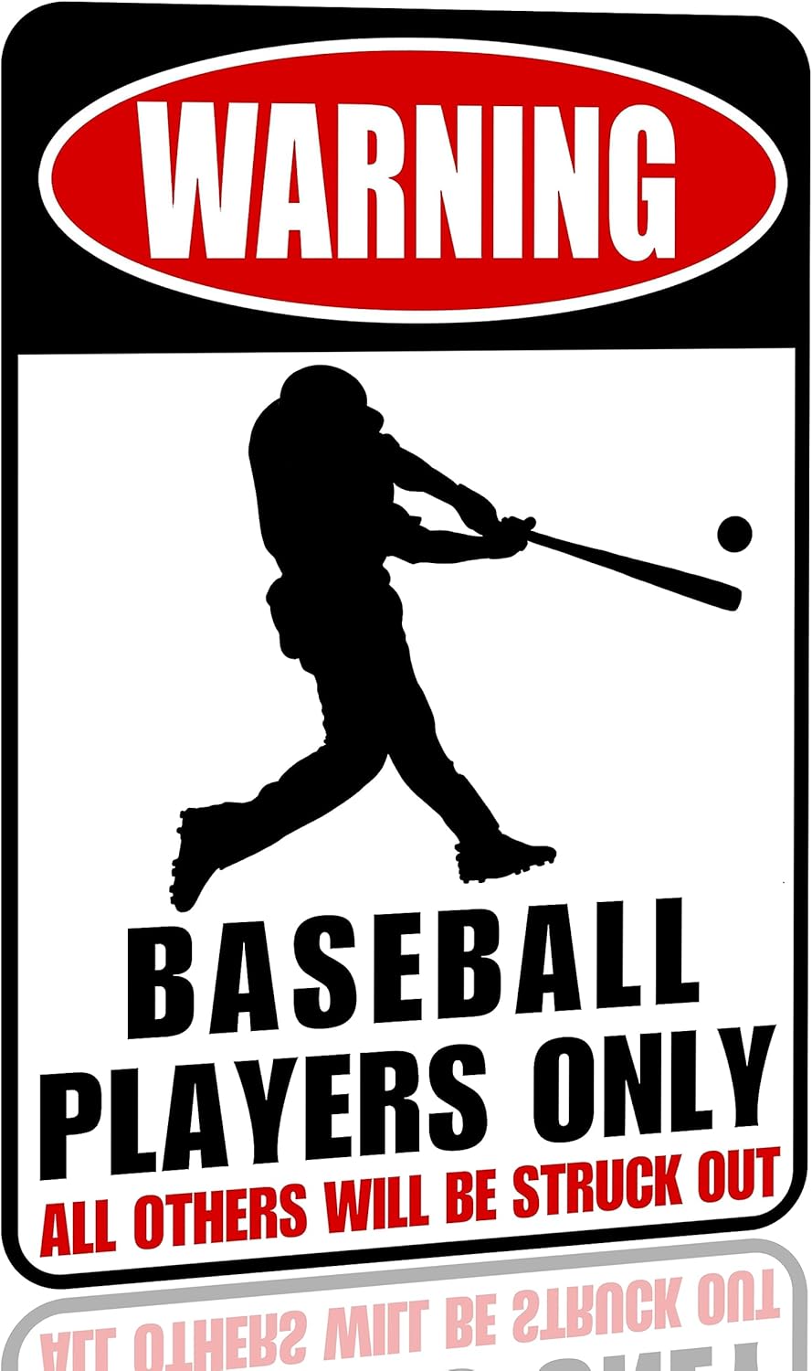Baseball Decor Tin Sign Boys Room Poster, Metal Sports Sign, Wall Art Decor 12x8 Inches