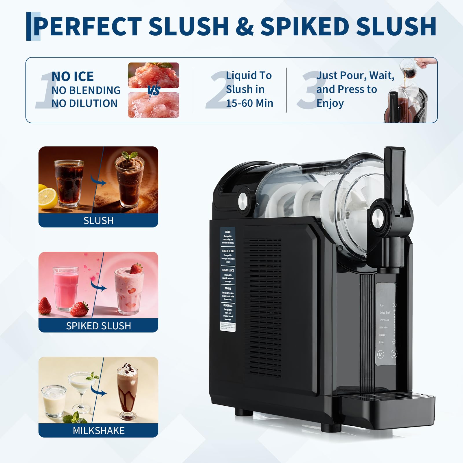 Slush Maschine für Zuhause 2,5L, 5-in-1 Eismaschine für Slushies, Cocktails, Milchshakes, Frappé & Frozen Drinks | 15-40 Min. Herstellzeit | Manuelle Temperaturkontrolle | Auto-Clean