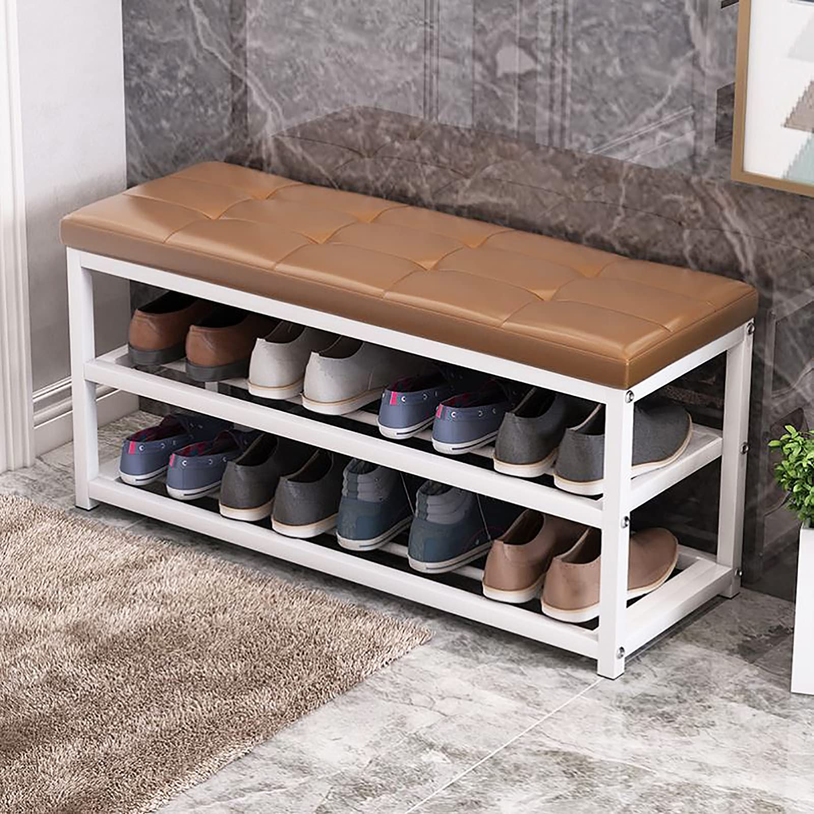 Banc à chaussures de couloir idéal pour s'asseoir confortablement et ranger ses baskets