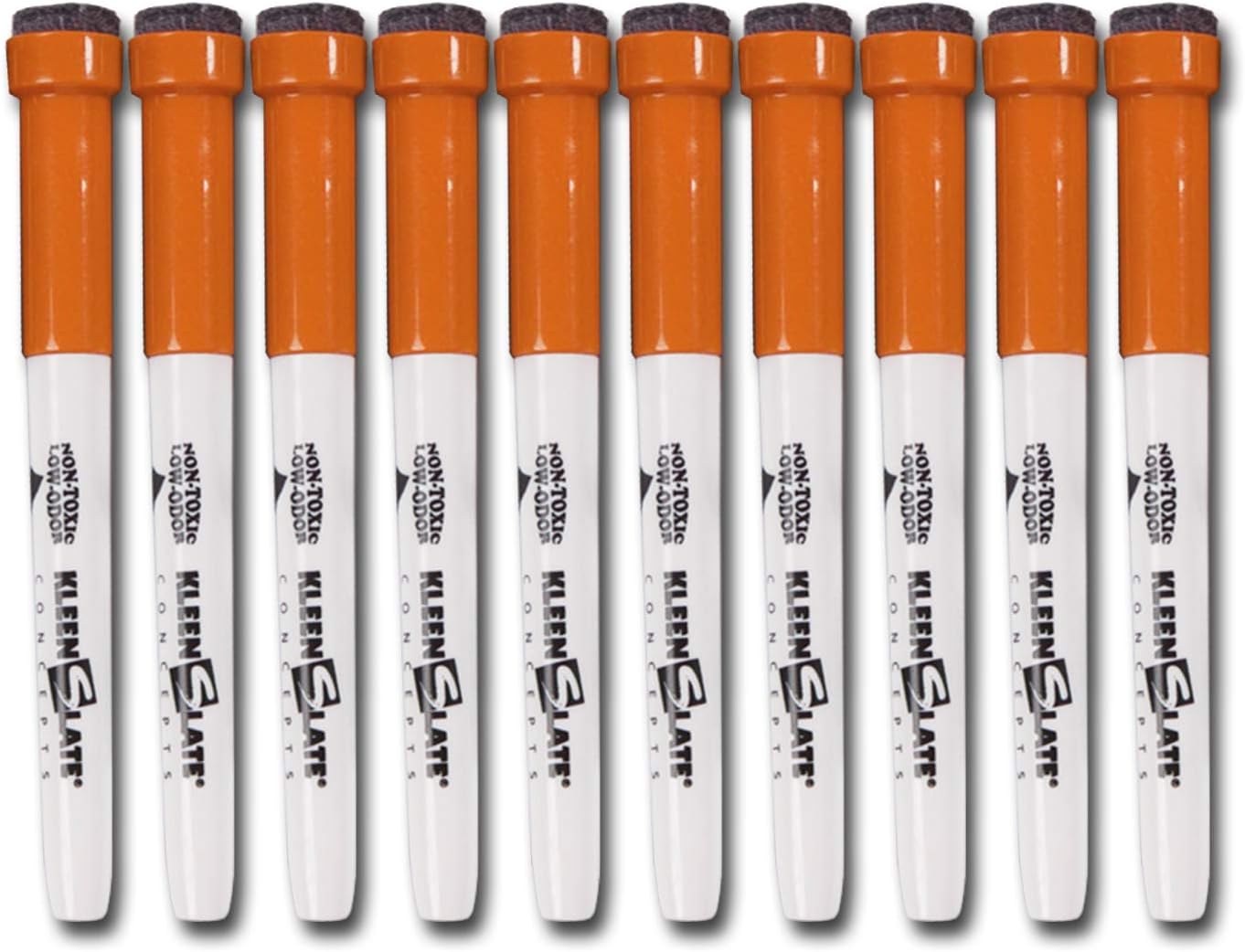 KleenSlate (10) Orange Low Odor, NonToxic Dry Erase Markers with Eraser, Bullet