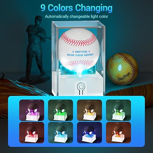 Miniatura 10 de Vitrina de béisbol con luz LED, estuche de béisbol acrílico para exhibición, soporte de béisbol con protección UV, estuche transparente de béisbol