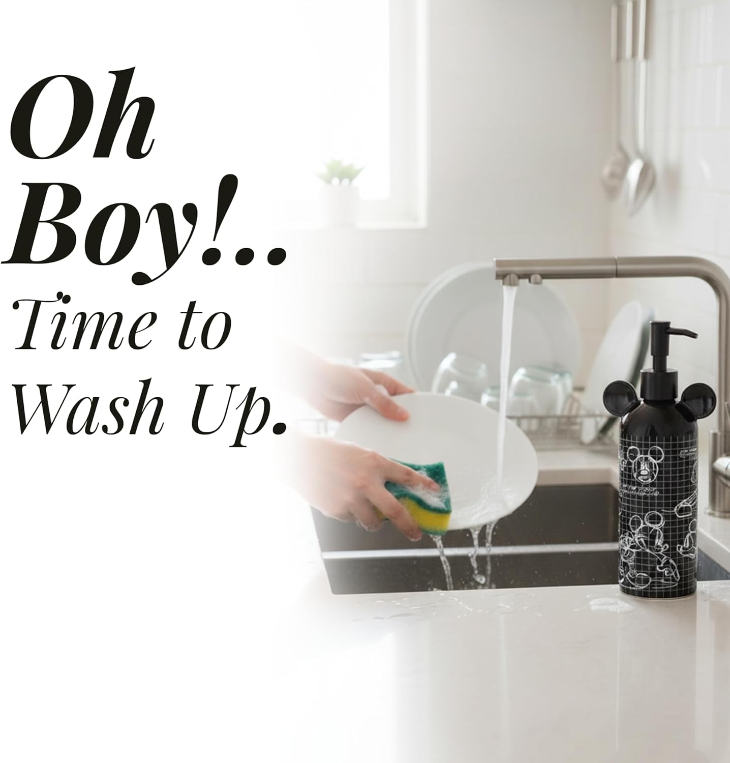 Disney Bathroom Hand Soap Dispenser by Zrike Brands- Sketchbook Ceramic Refillable Pump Bottle Dispenser for Lotion, Soap, Shampoo- Original Black & White Zrike Brands Bathroom Accessories