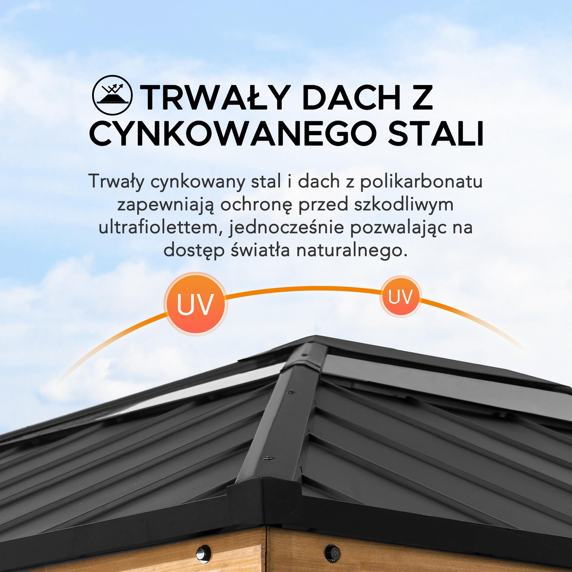 SUNJOY 3,3x3,9 m zewnętrzny drewniany pawilon cedrowy,Konstrukcja z naturalnego drewna cedrowego, Dach stalowy z świetlikiem z poliwęglanu, pawilon ogrodowy do zacienienia, Odporność na śnieg i wiatr