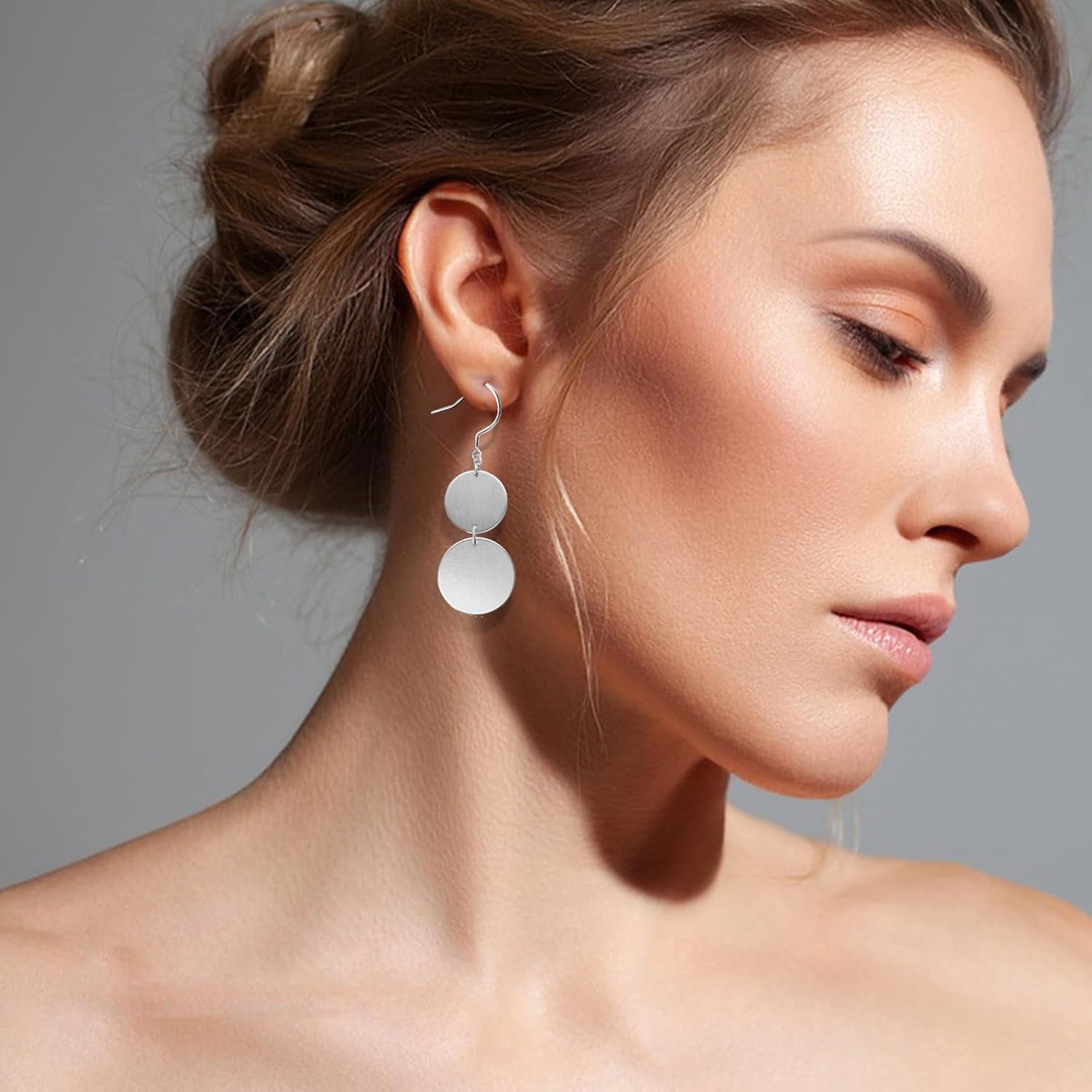 TGNEL Pure Titanium Earrings Hypoallergenic, Lightweight Two Circle Disc Titanium Dangle Drop Earrings for Women Sensitive Ears Gold/Rose Gold/Silver