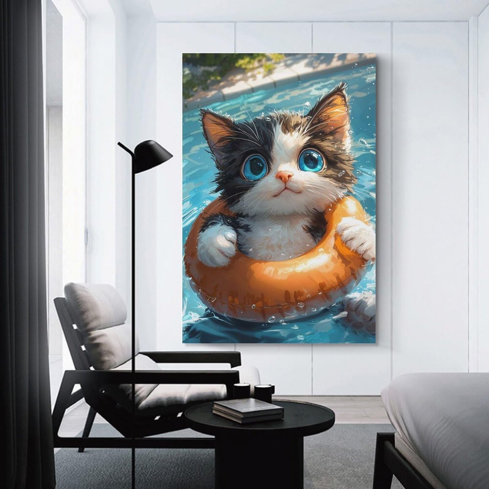 Junmoney Unframe-Style-6 Cute Kitten Swimming Wall Decor Canvas Print 20X30inch(50X75cm), For Lounge, Study, Hallway Or Flat Walls, Decorative Artwork With Broad Appeal