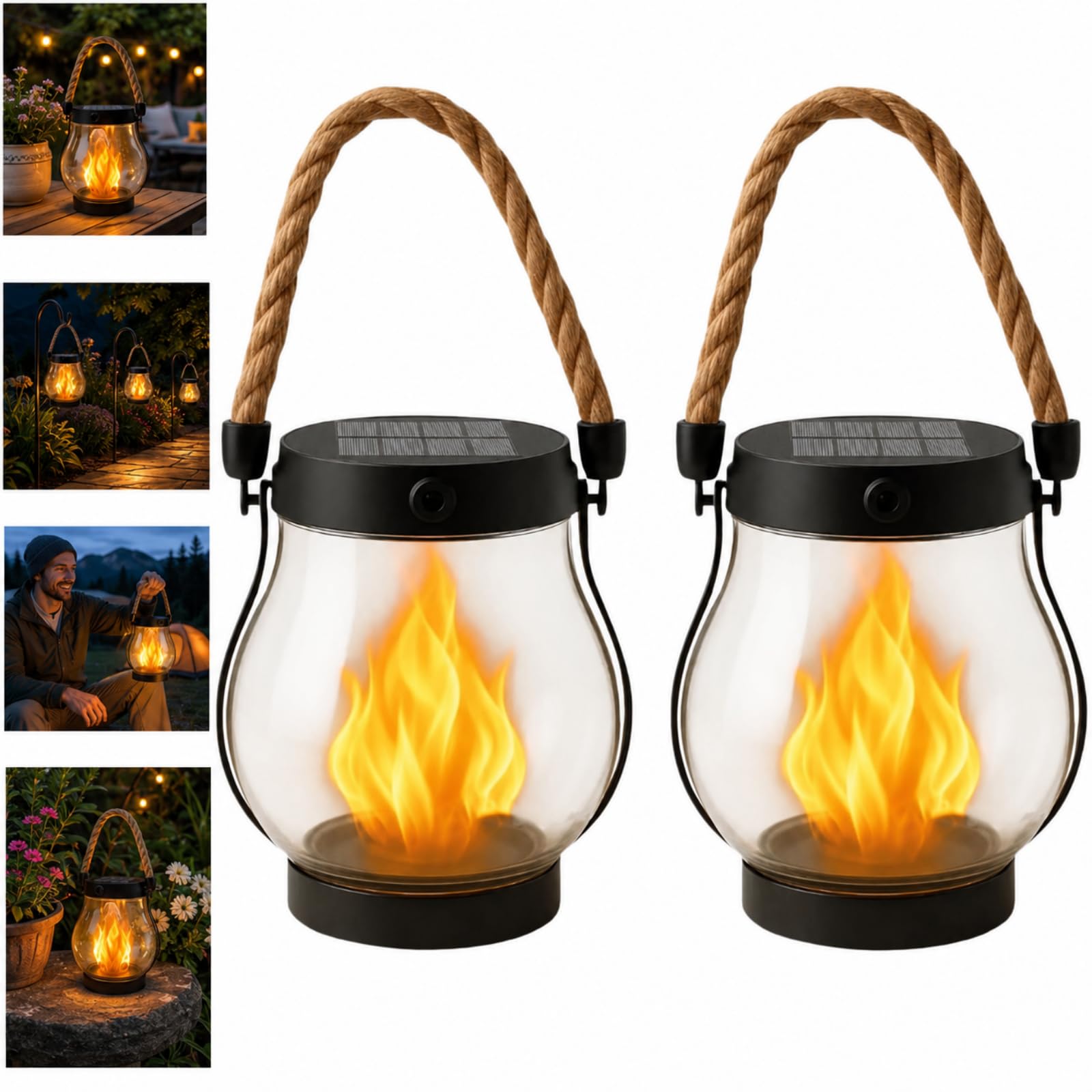 Klynero Solar Laterne mit Flammeneffekt und USB-Ladung für Halloween (2 Stück)