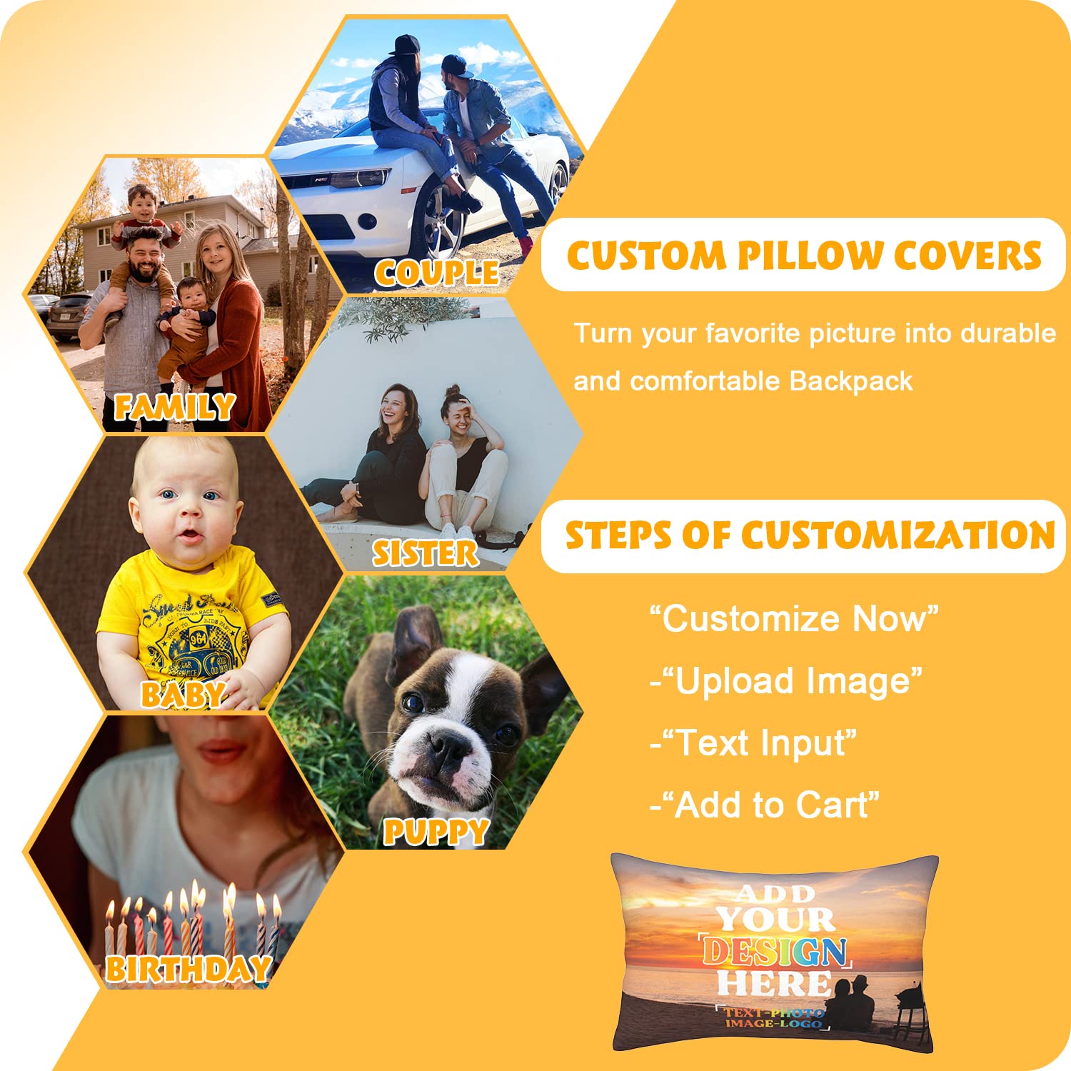 Ceosande Custom Pillows with Picture Personalized Add Your Own Design Text Photo Throw Pillow Covers Customized Pillowcase Sofa Car Bedroom Decor Gifts for Men Women Friend Couple (14