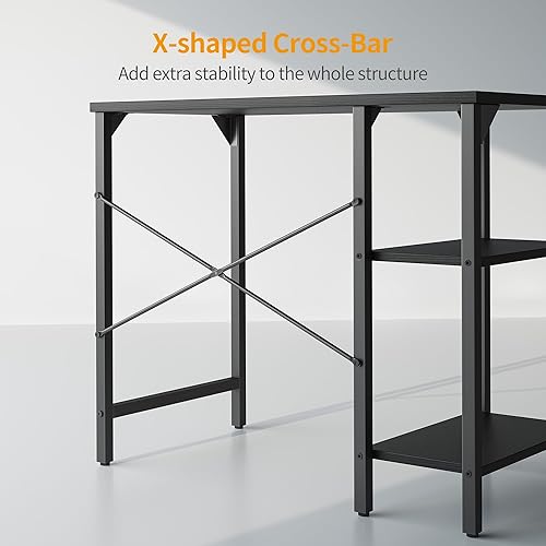 Miniatura 6 de BANTI Escritorio pequeño para computadora con cajones, escritorio de oficina en casa de 35 pulgadas con 2estantes de almacenamiento en el lado