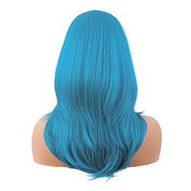 MapofBeauty 20 Inch/50 cm Long Layered With Bangs Straight Synthetic fiber Shoulder Length Hair for Daily Use or Party Wig (Cyan Blue)