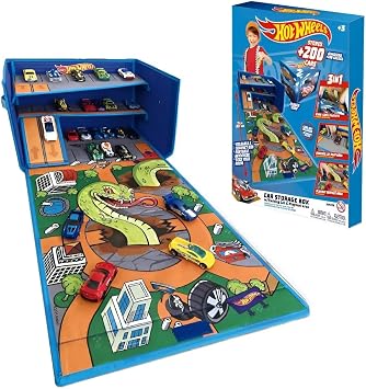 Hot Wheels Cars Case Garage Box Playmat - 3'ü 1 arada Collapsible Car Toys Storage Box with Speed Roads I Toy Car Storage (Arabalar Dahil Değildir)