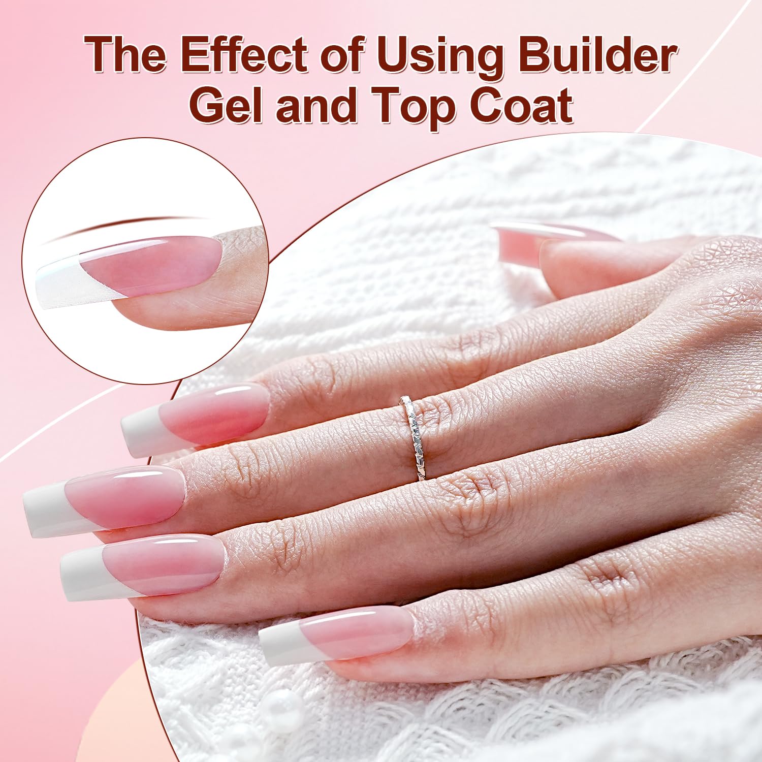 JODSONE French Tip Press On Nails - 15 Sizes Pink Square French Tips,Soft Gel Nail Tips False Nails Extensions Nail Art DIY(150Pcs)