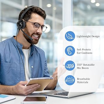 USB C Headphones Wired, USB C Headset with Noise Cancelling Microphone