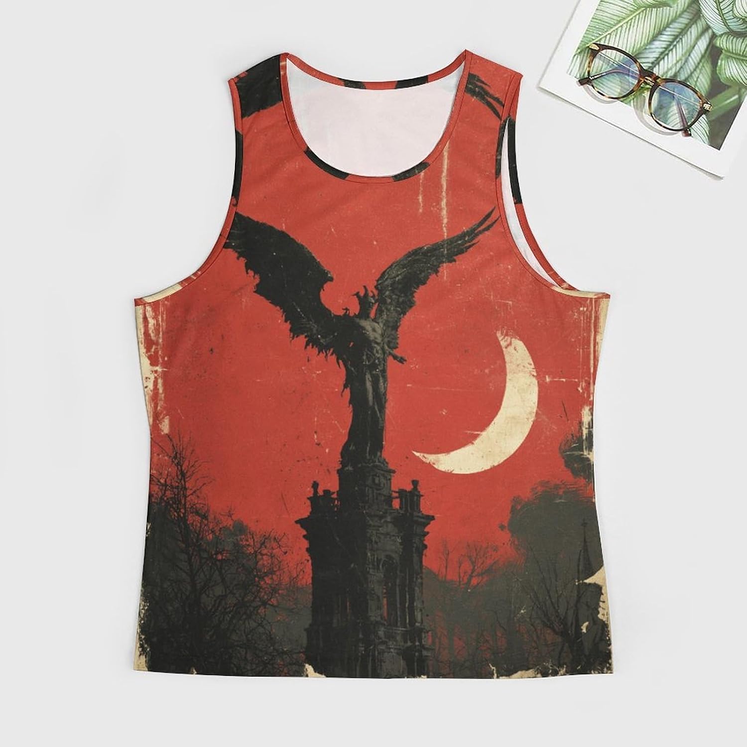 Winged Statue Men's All Over Print Muscle Tank Top Sleeveless V Neck Workout Gym Casual Sports Tee S‑5XL