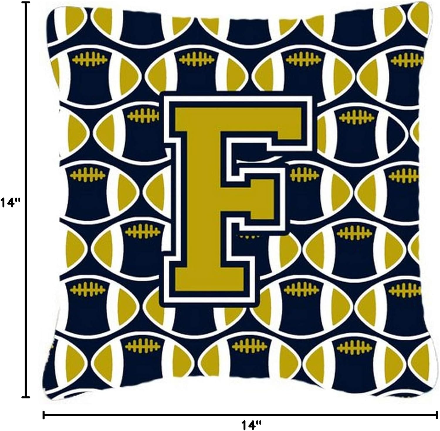 Caroline's Treasures CJ1074-FPW1414 Letter F Football Blue and Gold Fabric Decorative Pillow Machine Washable, Indoor Outdoor Decorative Pillow for Couch, Bed or Patio, 14Hx14W