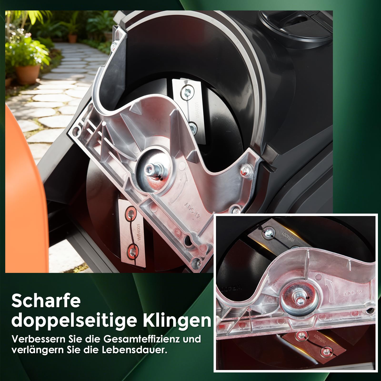 COSTWAY Häcksler Garten 2800 W, Elektro Gartenhäcksler, Elektrischer Walzenhäcksler mit Rädern, 50 L Fangbox | Schnittstärke 45mm | kabelgebunden, Messerhäcksler für und Gartenreinigung (Orange)
