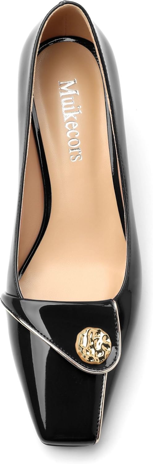 Women's Kitten Heels Square Toe Low Heel Pumps Closed Toe Patent Slip On Pumps Womens Work Dress Office Wedding Party Shoes 2 Inch - Image 5