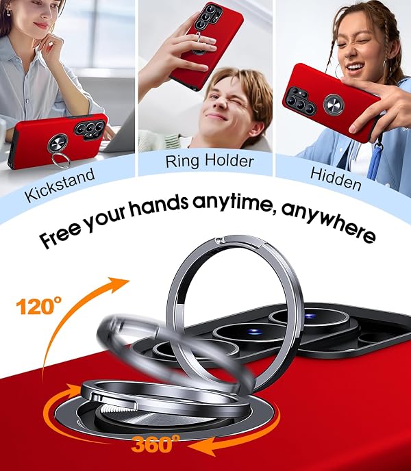 JAME for Samsung Galaxy S26 Ultra Case Ring Stand Shockproof Phone Case Red by JAME - Used condition - Image 3