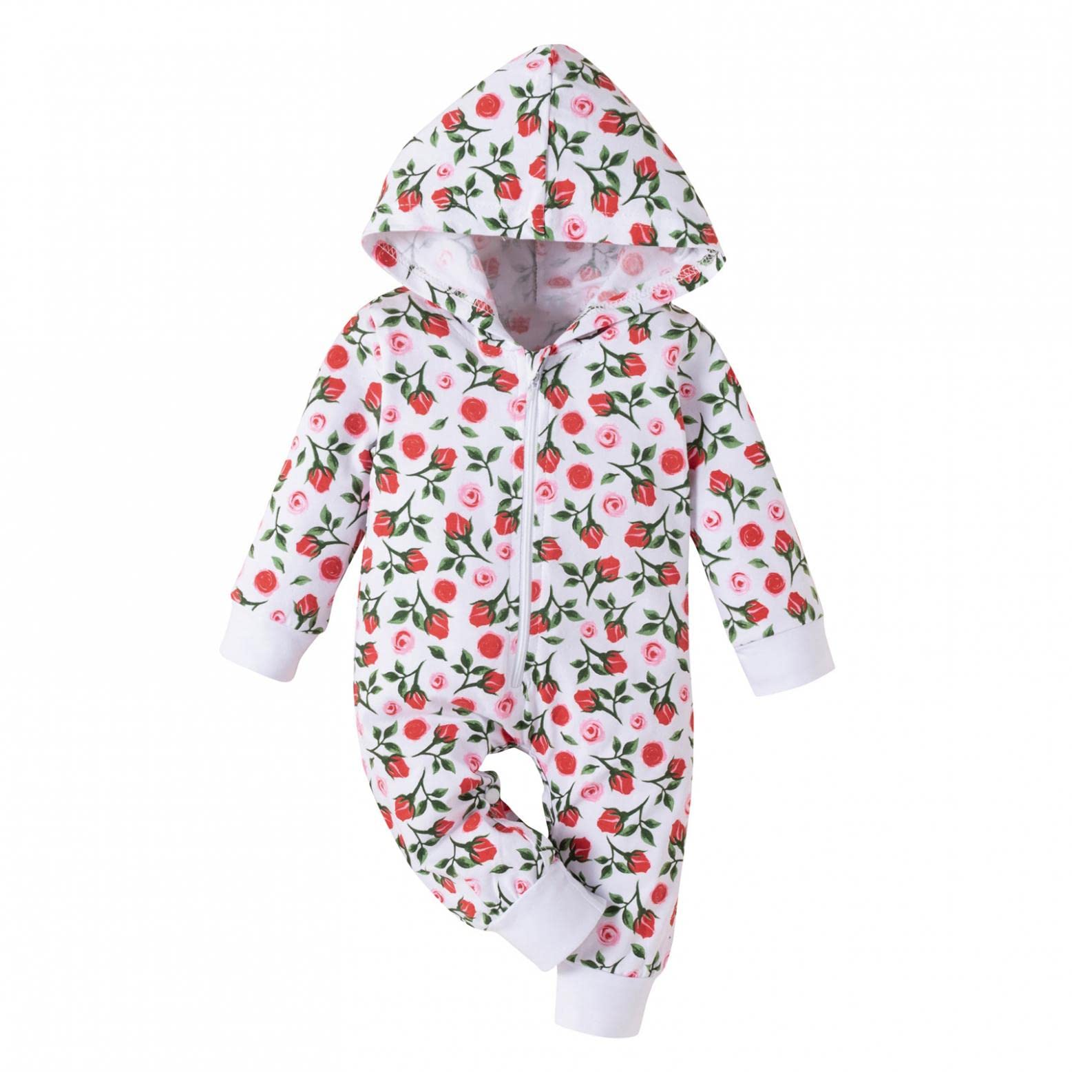 Soolike Newborn Bear Warmer Snowsuit,Floral Outfits with Hat Cotton All in One Coat Onesie Thicken Onesie Clothing Hooded Jumpsuit Snowsuit Clothes 0-24Months